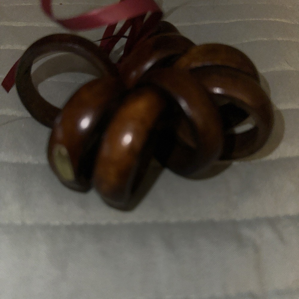 Vintage Wooden Walnut Color Mid Century Napkin Rings Holders Set of 8 Minimalist